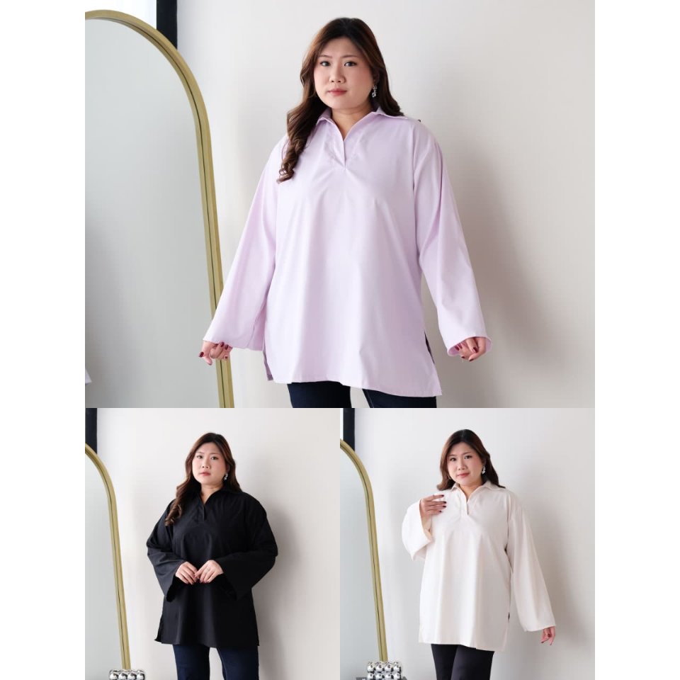 KEMEJA Bigwell Karina Blouse Jumbo Casual Korean Style Shirt Plus Size Loose Fit