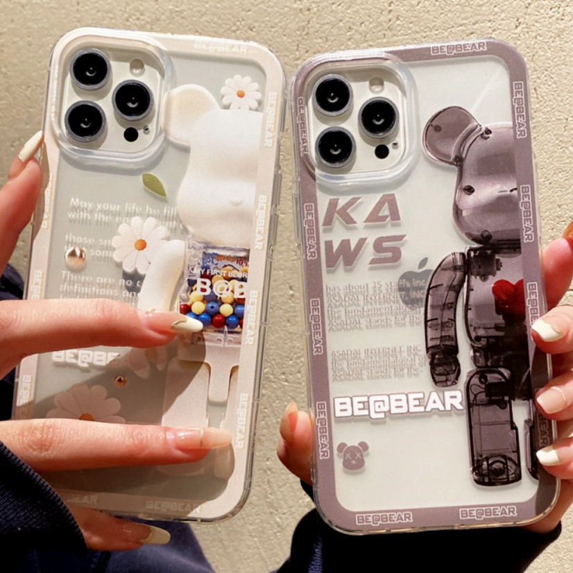 Vivo V21 5G เคสซิลิโคน SoftCase TPU โปร่งใสตัวอักษร Smile Flower Bear การพิมพ์ 3D กําหนดเอง
