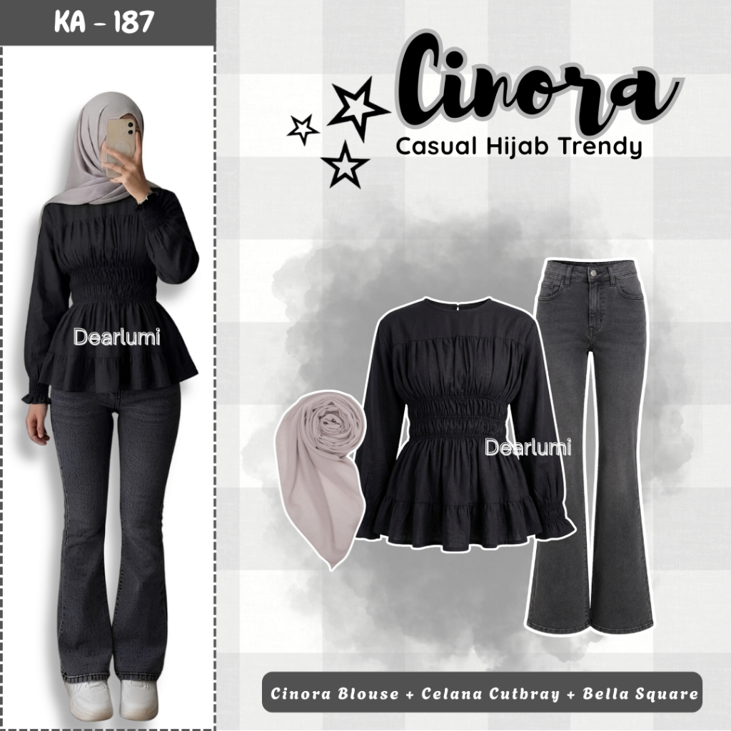 Dearlumi - ชุดเดรสฮิญาบวัยรุ่นอินเทรนด์ ( เสื้อ Cinora + Cutbray + Bella Square) 3In1 ผู้หญิงอินเทรน