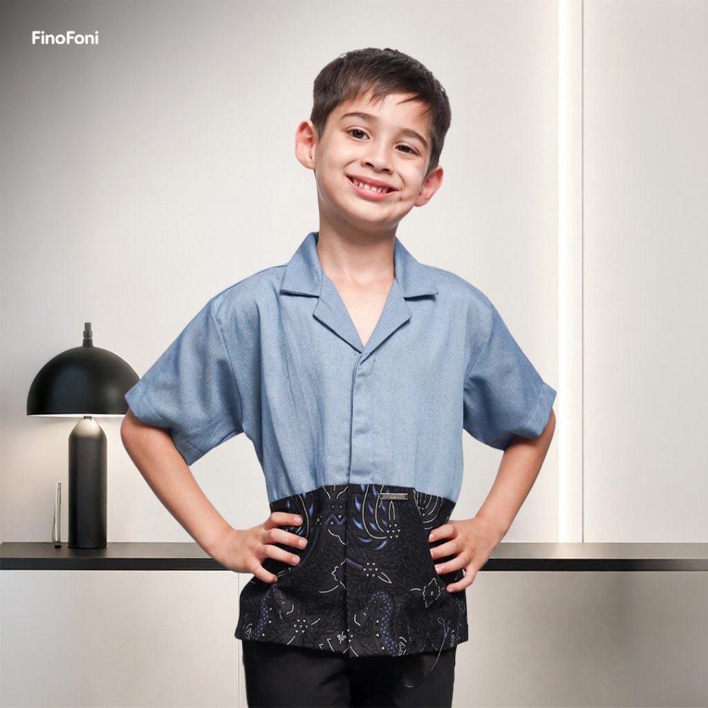 KEMEJA Laskala x FinoFoni Gavin Baby Blue Premium Short Sleeve Boys Shirt