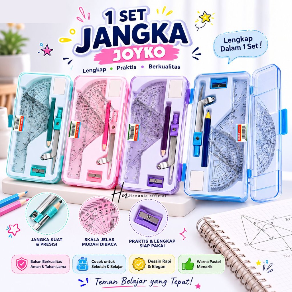 1 ชุด JOYKO MS-82 MATH SET RULER, DEGREE ARC, TRIANGLE RULER, PENCIL SHARPENER