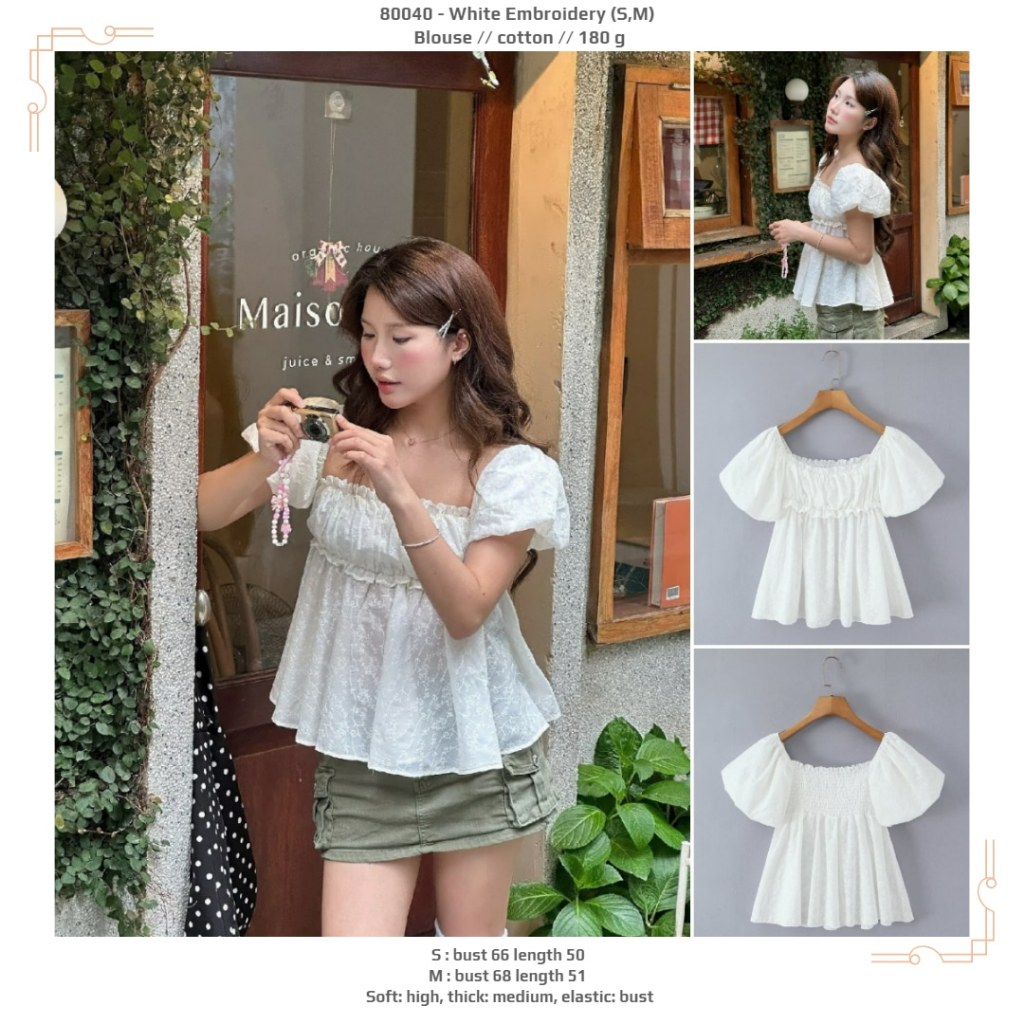 H00T0 - งานปักสีขาว (S,M) - เสื้อเบลาส์ \