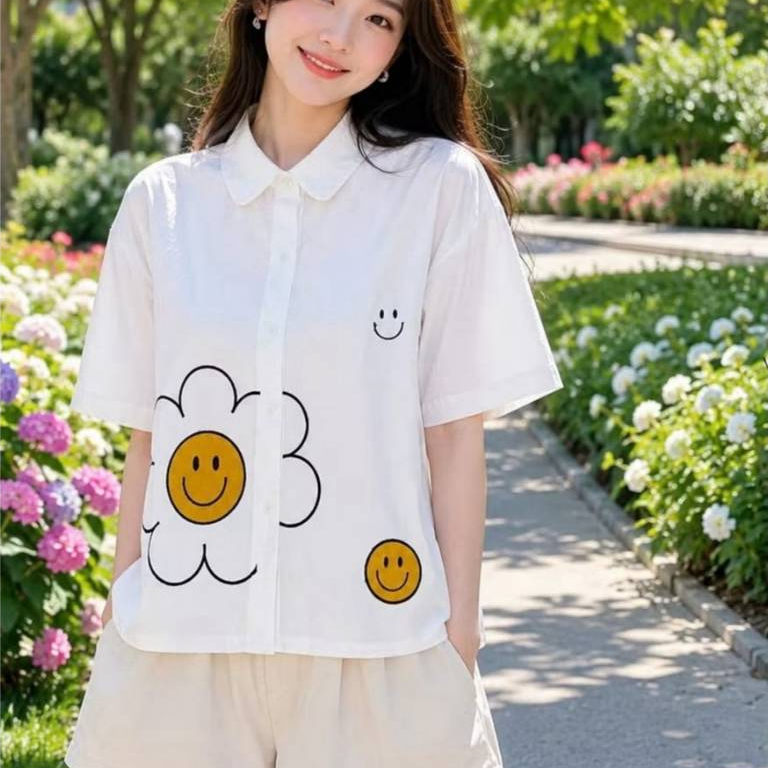 KEMEJA SHIRT & BLOUSE TOP/ เสื้อเชิ้ตผู้หญิง/ LAST SHIRT/ FLOWER EMBROIDERRED SHIRT 166