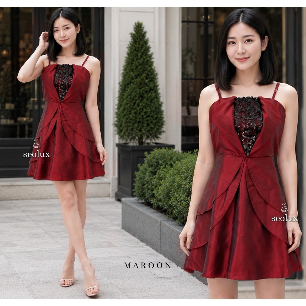 SEOLA - SL509 - มินิเดรสปาร์ตี้ผู้หญิง Ruffle หรูหราและหรูหรา