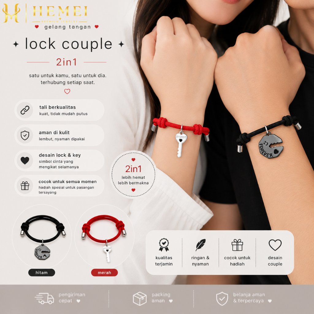 HEMEI M36 2IN1 LOCK COUPLE ADULT BRACELET / COUPLE ADULT FASHION BRACELET / ANTI-RUST COUPLE BRACELE