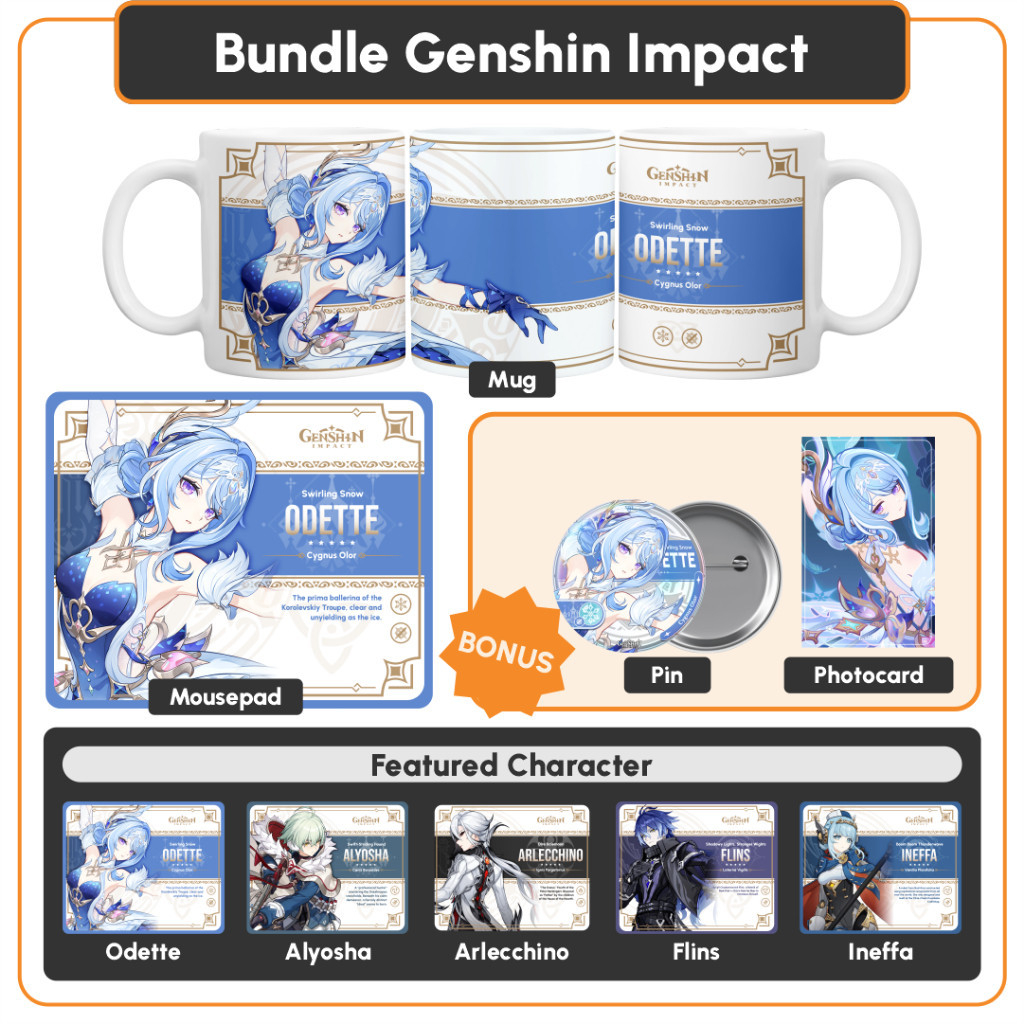 LR BUNDLE - Genshin Impact Odette, Alyysha, Arlechino, Flins, Ineffa ฯลฯ- แก้วมัค + แผ่นรองเมาส์ - ฟ