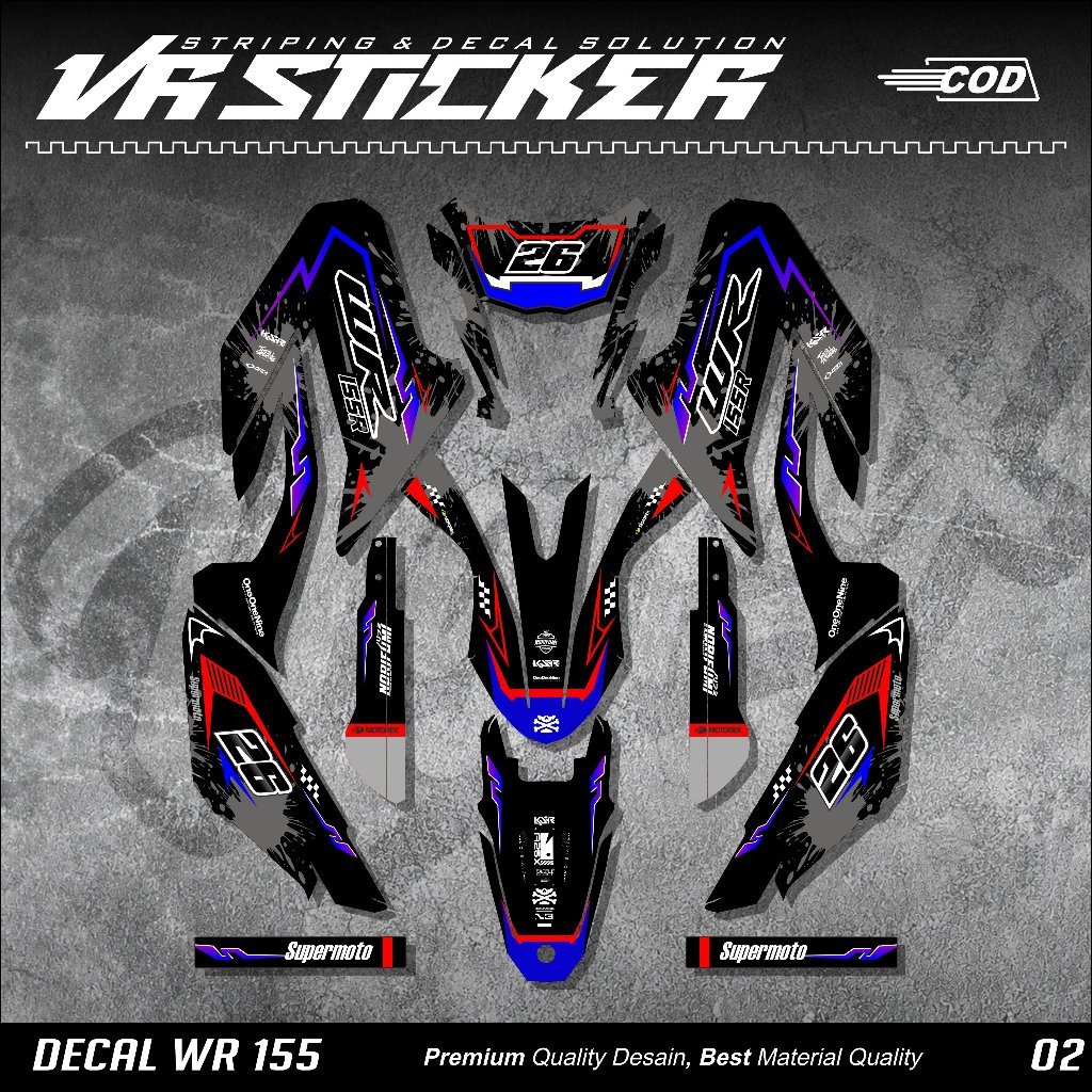 Yamaha WR 155 R Supermoto Surex Full Body Decal สติกเกอร์ฟรีที่กําหนดเองล่าสุด Supermoto Design 02