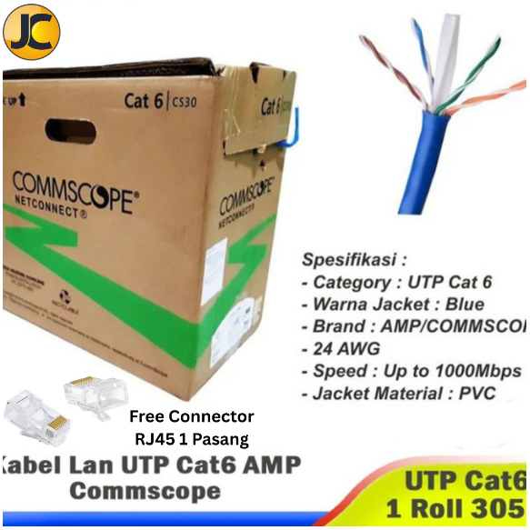 Commscope AMP UTP Cat 6 CS30 สาย LAN Original 305m ม้วน 20 & 30 เมตรสีฟ้า + ฟรี RJ45