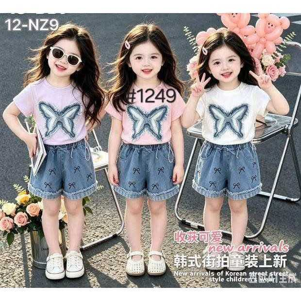 LS เด็ก | ขายส่งขายส่ง | 64-1149 สูทเด็กผู้หญิง เสื้อยืด สูงสุด พร้อมกางเกงยีนส์ กางเกงร้อน | 2-5 ขว