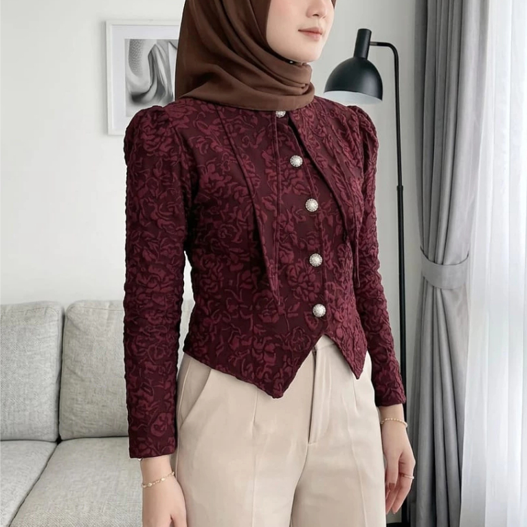 Flower Blouse Korean Look - Flower Blouse Long Sleeve - Womens Top for Wedding, Business, Casual, Tr