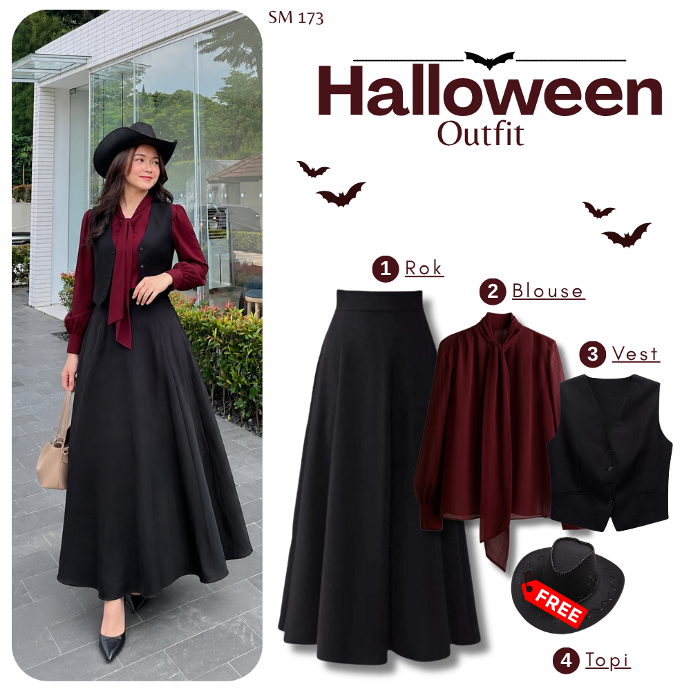 เสื้อสูทผู้หญิงเรียบหรู | Maroon Blouse Vest Skirt หมวกคาวบอย | Kalcer American Halloween Outfit - S