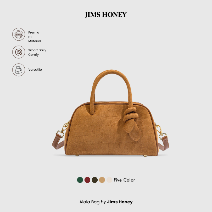 JIMS HONEY - Alaia Bag | Retro Luxe Collection กระเป๋าสะพายสตรี Top handle Bag Suede Texture Croco S
