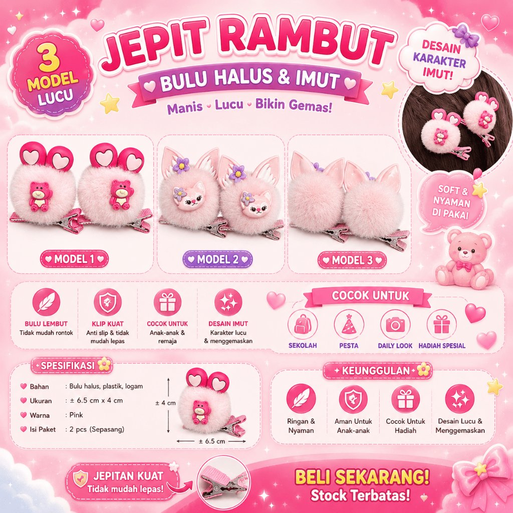 HEMEI P08 KOREAN LOTSO STELLA LOU CHILDRENS HAIR CLIP / CUTE PRINCESS HAIR CLIP / CHILDRENS HAIR RIB