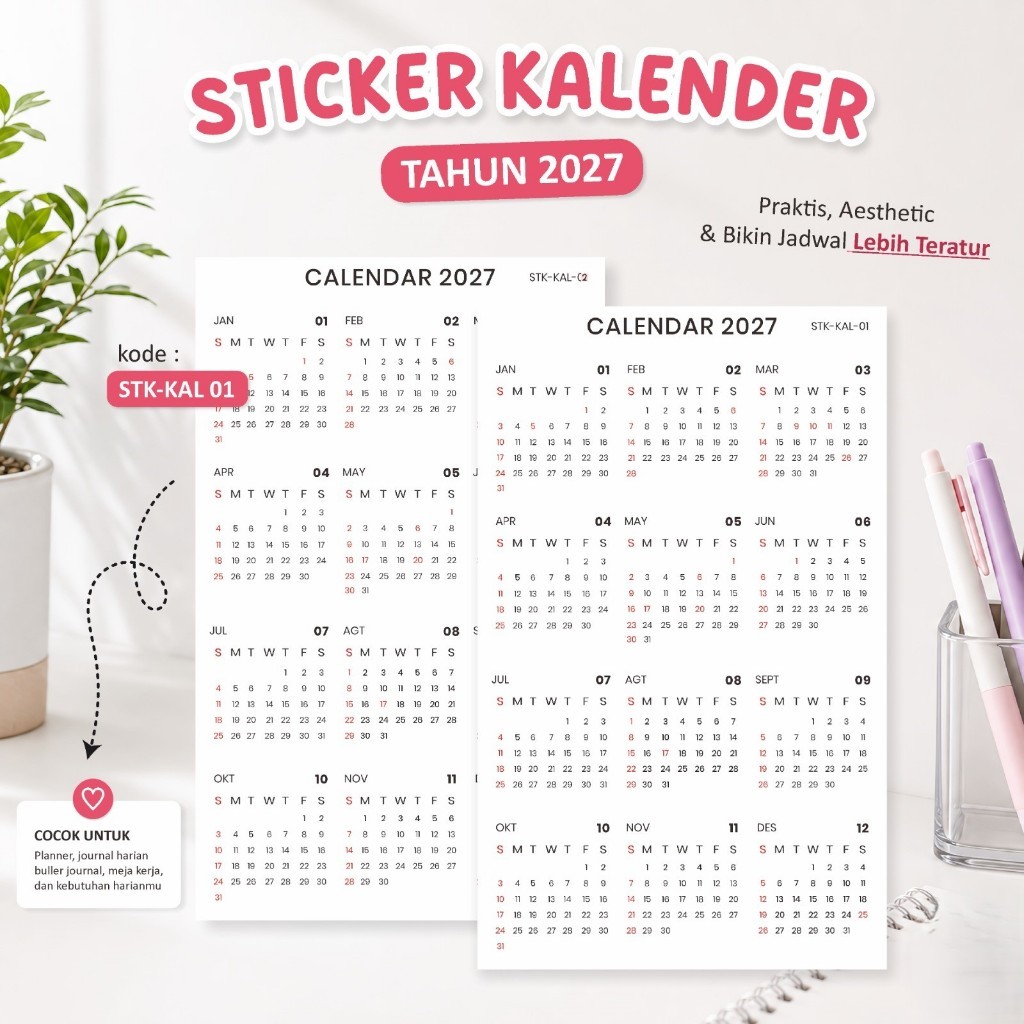 2027 Calendar Sticker Pack Aesthetic Calendar Sticker พร้อมส่ง