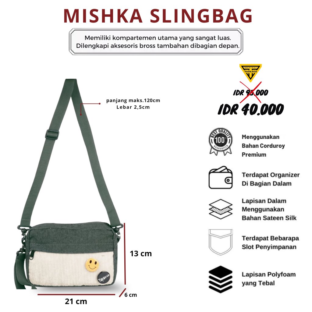 กระเป๋าสะพาย Mishka Corduroy กระเป๋าสะพายข้างผู้หญิงและผู้ชาย TapaxcoI ฟรี 2 BROSS