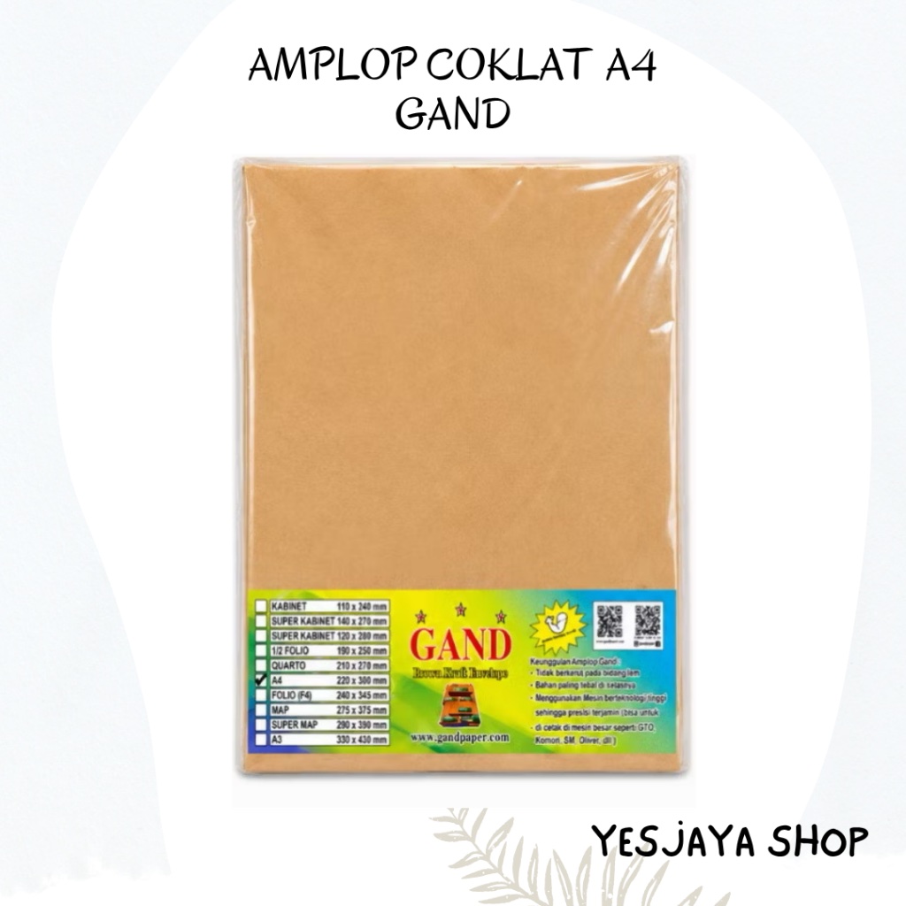 {1PAK} Gand A4 Brown Envelope 22 X 30 cm Seal PAK / A4 Size Brown Envelope