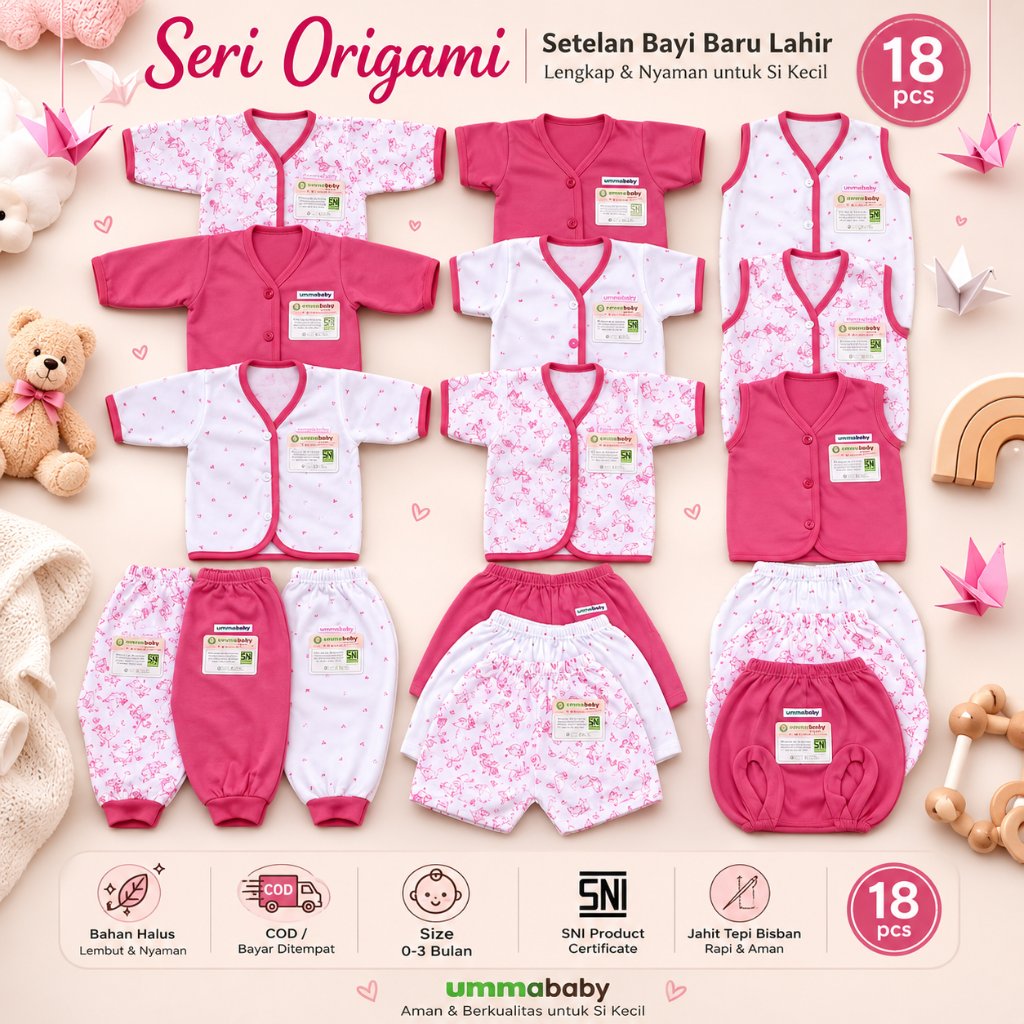 Ummababyshop 18 ชิ้นทารกแรกเกิดเสื้อผ้า SNI ทารกแรกเกิดชุดอุปกรณ์ชุดของขวัญเกิดของขวัญ 0-3 เดือน Dusty สีชมพู