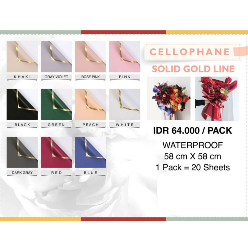 FLOWER WRAPPING SOLID GOLD LINE COLOR CELLOPHANE PAPER FLOWER BOUQUET HAND WRAP BOUQUET PAPER