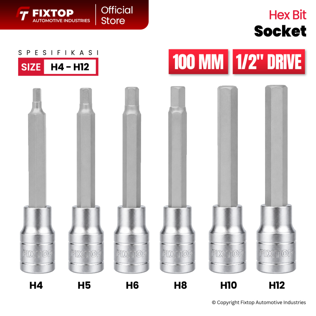 MATA FIXTOP CR-V เหล็ก Hex Bit ซ็อกเก็ต H4 H5 H6 H8 H10 H12 ประแจช็อตหกเหลี่ยม 1/2 นิ้ว x 100 มม.