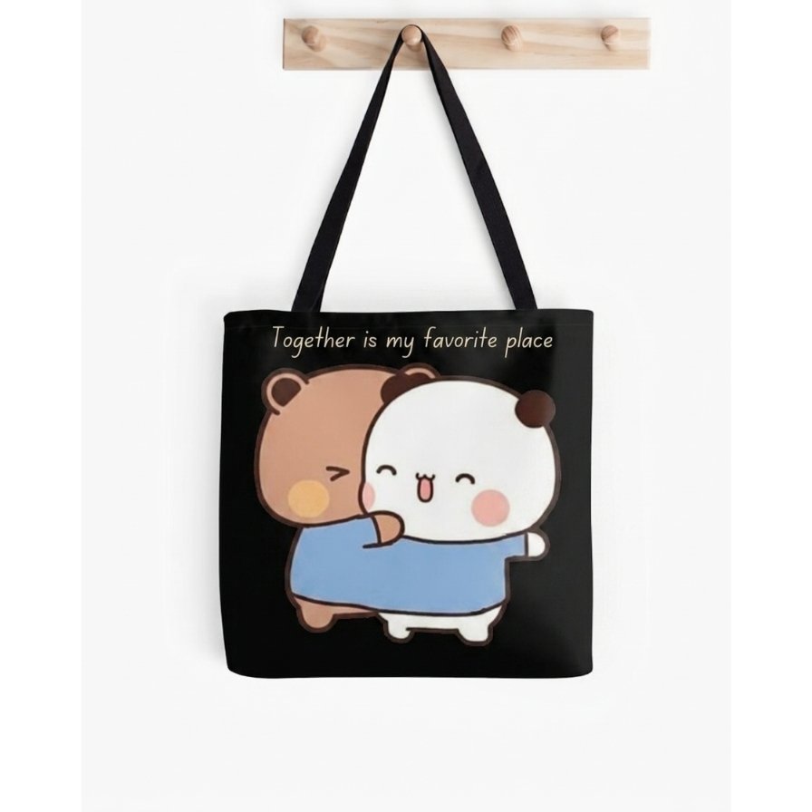 Together เป็นที่โปรดของฉัน Bubu Dudu Panda Bear Love 2026 Tote Bag สีดํา