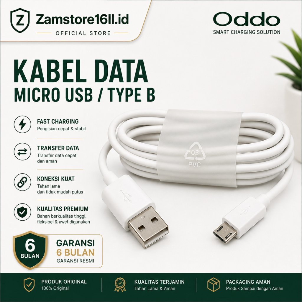 HP [ Zamstore16II.id ] Oddo Micro USB B A37 A57 A39 A71 Neo 7 F1 f3 สายชาร์จเร็ว 100% Original Origi