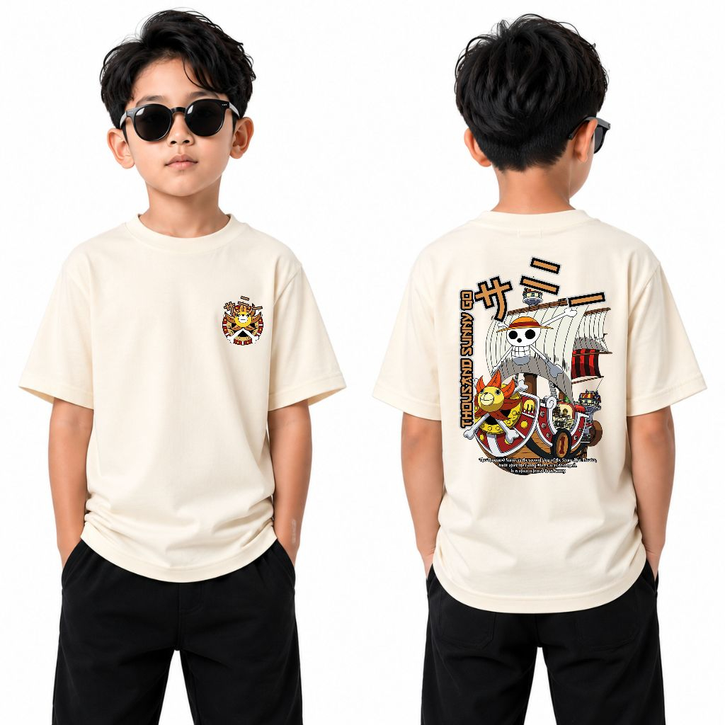 KATUN Yuki 889 อะนิเมะเด็ก Distro เสื้อยืด One Piece พัน Sunny Go ผ้าฝ้ายเสื้อผ้าเด็กชายเสื้อยืดแฟชั