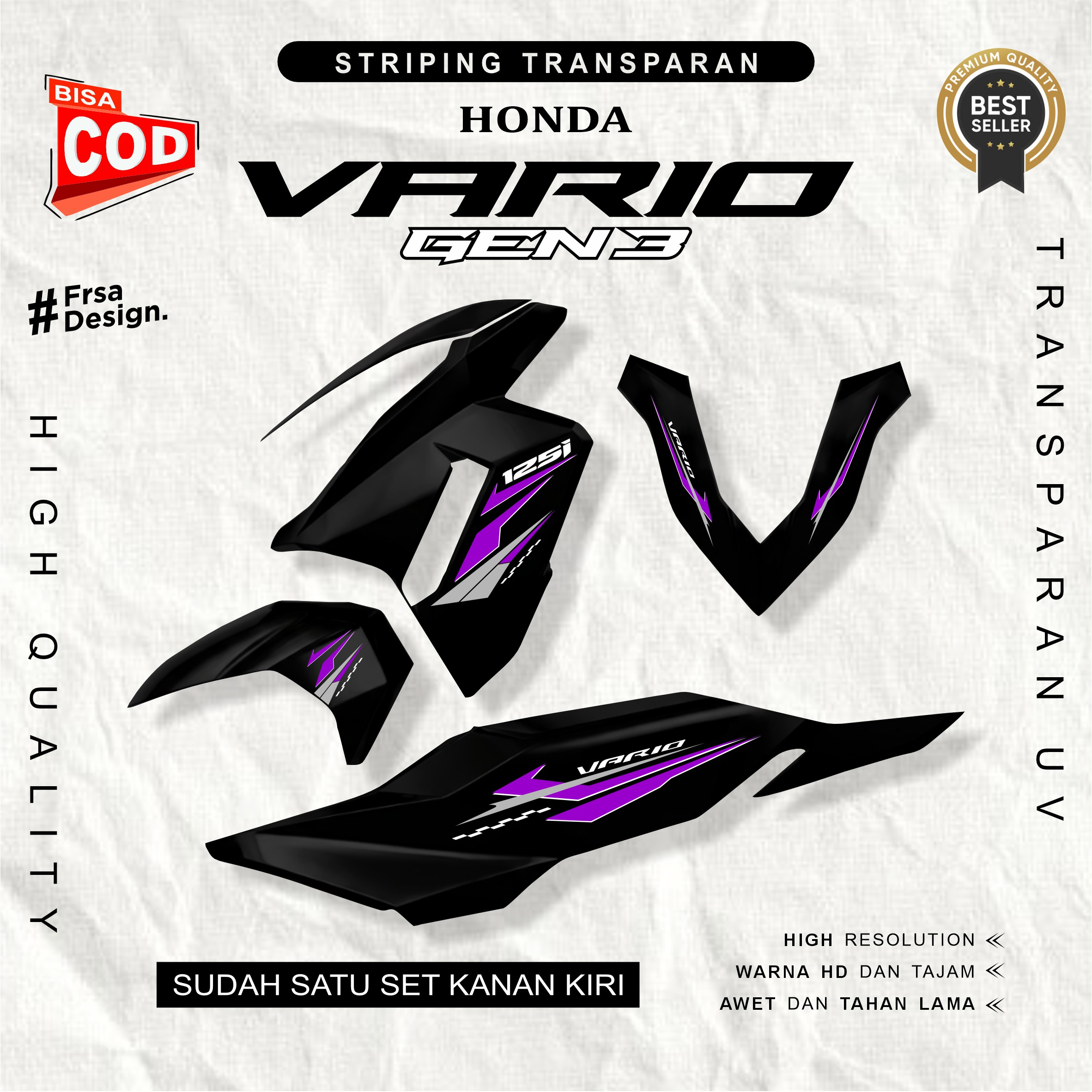 แถบใส Honda Vario Gen 3 Set ขวาซ้าย 125i ลายใหม่ล่าสุด V2