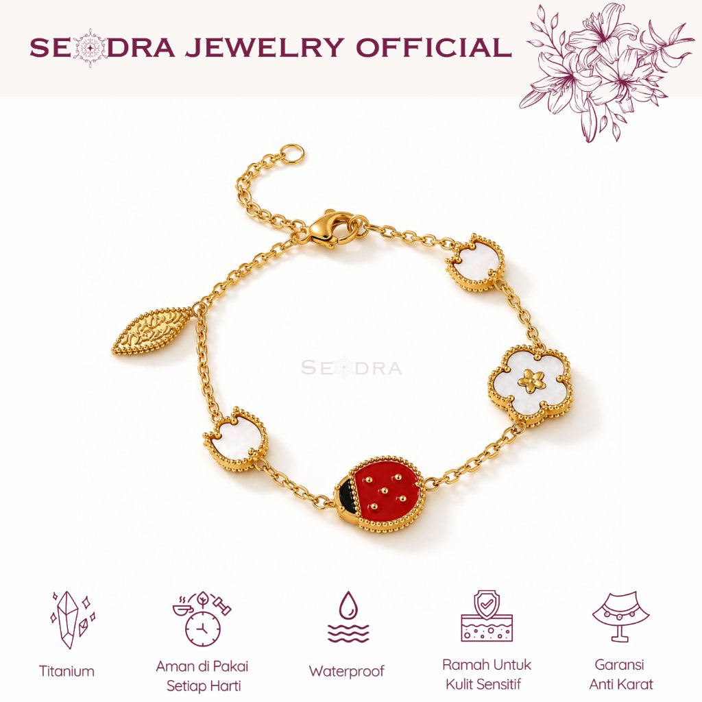 SEODRA • สร้อยข้อมือเต่าทองแบบพลิกกลับได้ • สร้อยข้อมือด้วงเปิดเต่าทองไทเทเนียมวัสดุป้องกันสนิม • VCA Clover สร้อยข้อมือด้วงเวอร์ชั่นเกาหลีไทเทเนียมสแตนเลสป้องกันสนิมป้องกันการจางหาย
