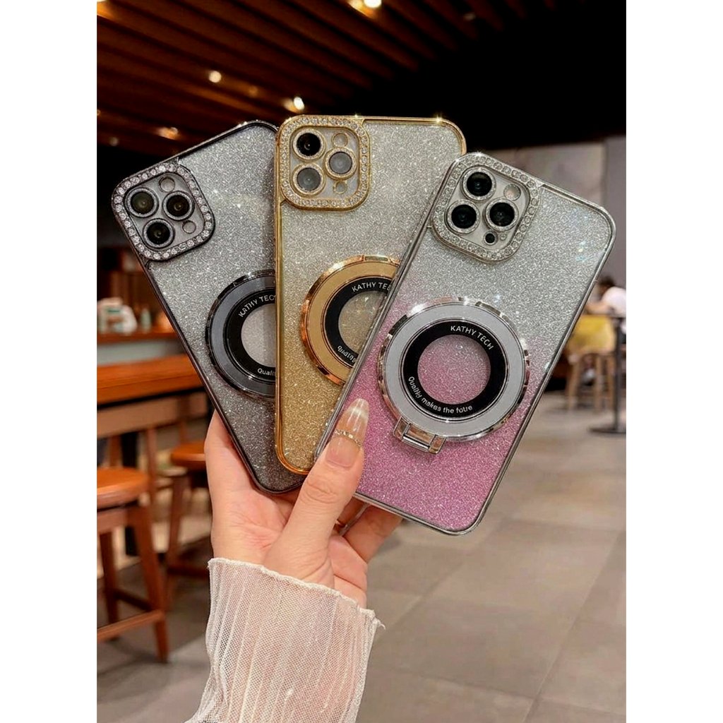 Softcase Glitter Gradation Stand สําหรับ Ip 17 Ip 17 Pro Ip 17 Air Ip 17 Pro Max กรณี Glitter Terbar