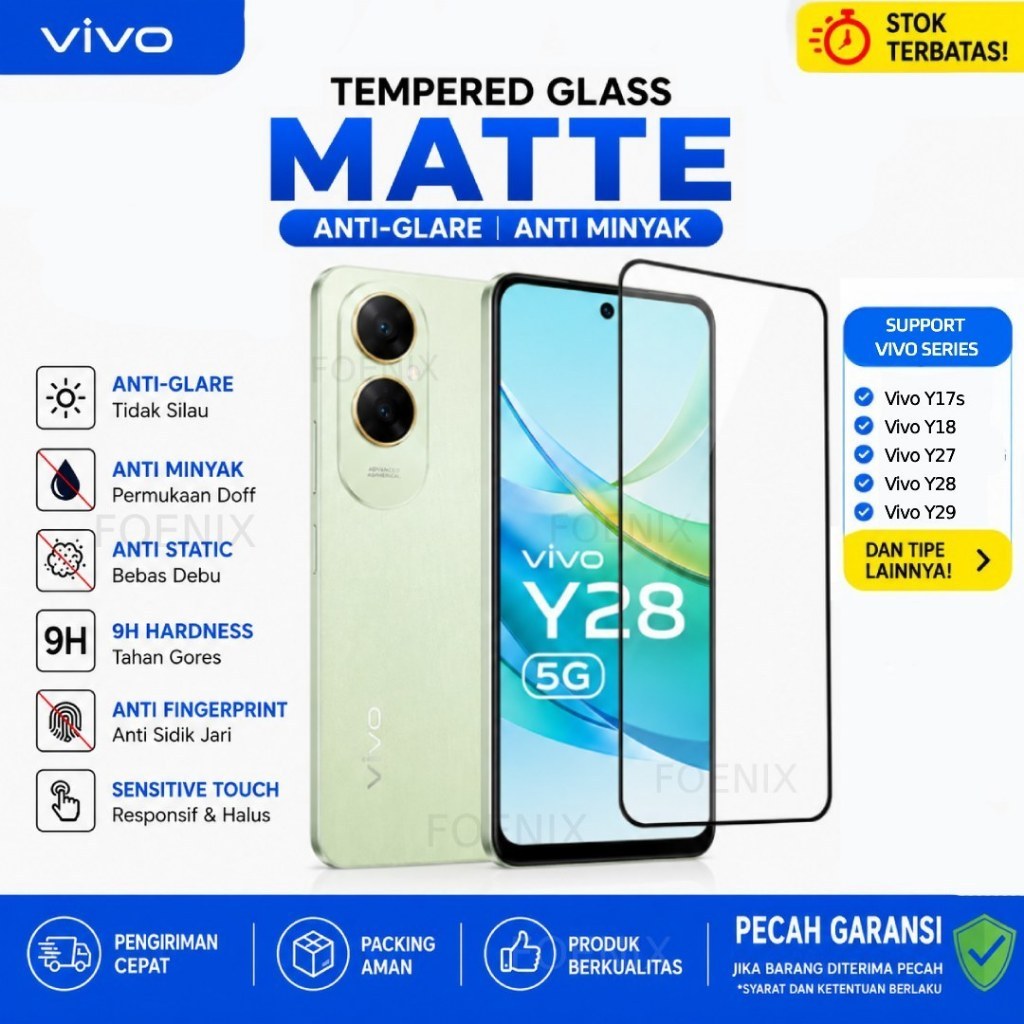 LAYAR กระจกนิรภัย Matte Vivo Y03 Y03T Y04 Y04s Y05 Y16 Y17s Y18 Y19s Pro GT Y27 5G Y28 4G Y29 Y29s Y