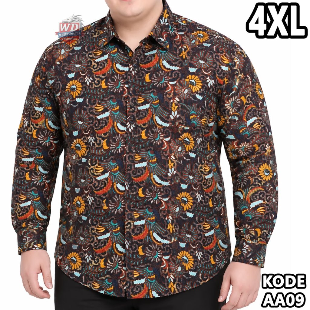 KEMEJA BATIK LONG SLEEVE SHIRT 4XL JUMBO BIG SIZE CODE AA009