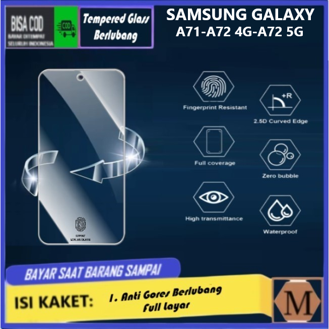 LAYAR Anti-Scratch Clear Perforated Samsung Galaxy A71 A72 4G A72 5G กระจกนิรภัยพร้อมรูกล้องด้านหน้า