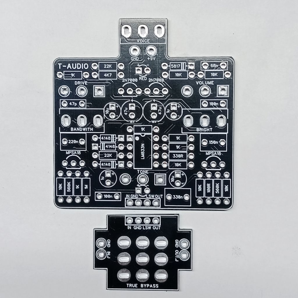 T-Audio PCBFX-352 ตาม EQD Dunes Overdrive ตัวย่อ Paalisades เหยียบกีตาร์ Stompbox PCB DIY 1590B MPSA18 2N7000 LM833N
