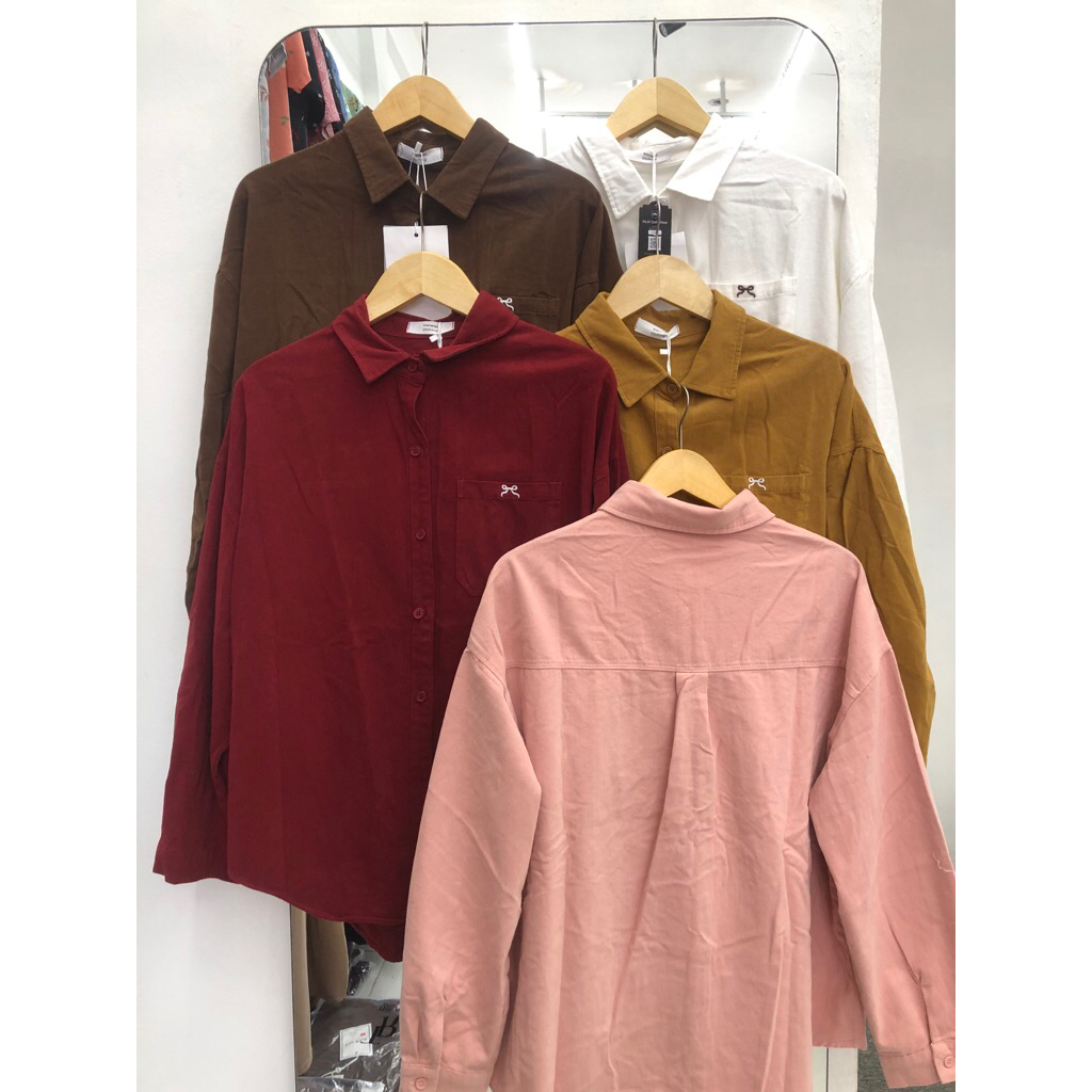 KEMEJA Wanwan clothing เสื้อเชิ้ตผู้หญิงแบรนด์ ธรรมดา เนื้อกึ่งยีนส์ นําเข้าจาก bkk