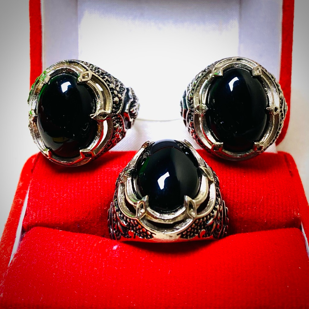 SUPER ELEGANT BLACK ONYX RING ALPACA AGATE STONE