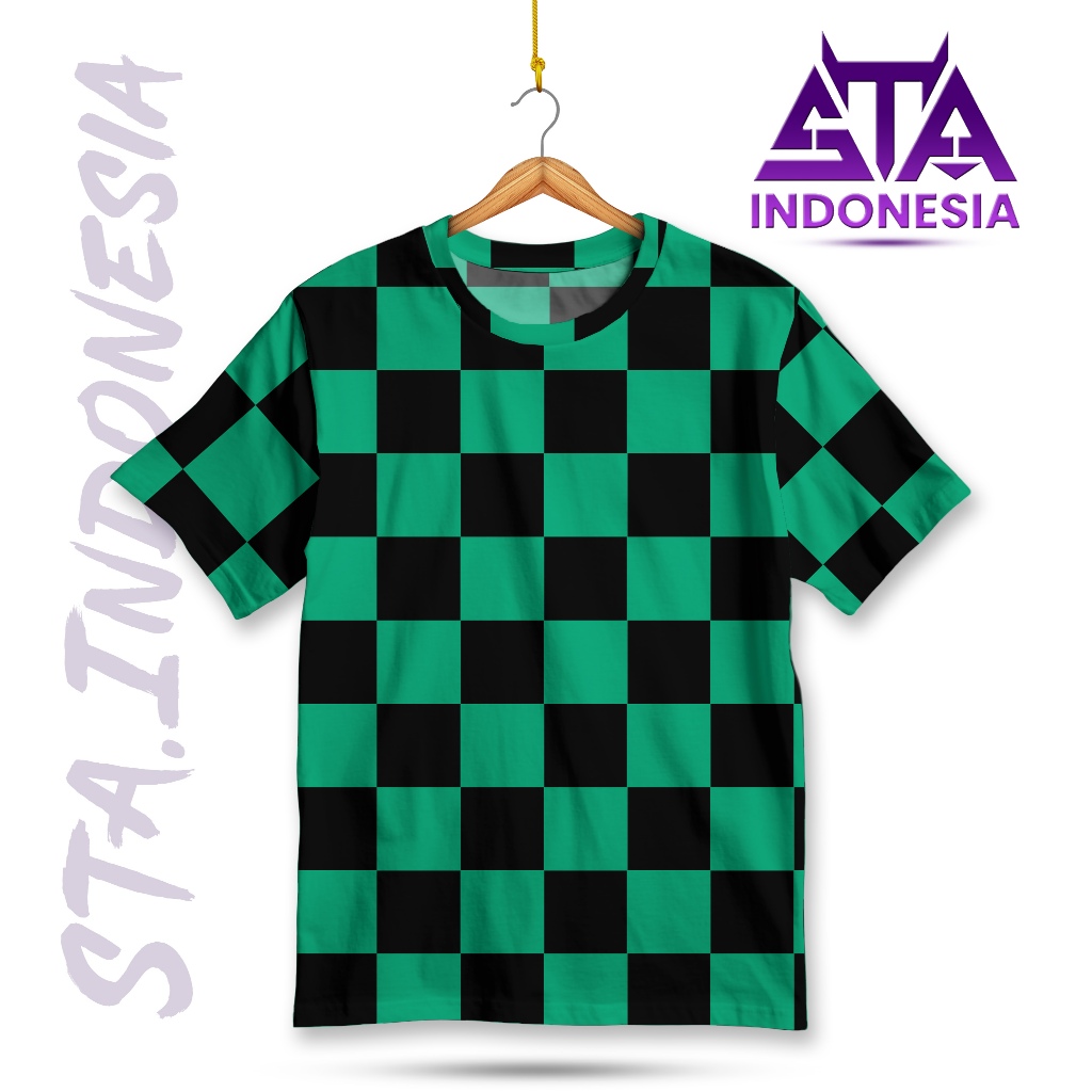 HIJAU STA เสื้อยืดอนิเมะตรวจสอบสีดําสีเขียว | Demon Slayer Tanjiro ชุดเดรสคอสเพลย์พรีเมี่ยม Unisex |