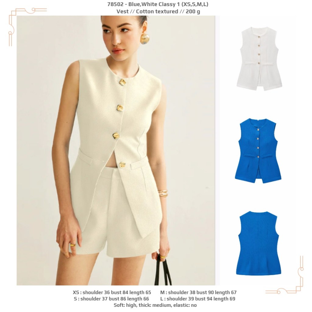 LHR0E - สีขาว/น้ําเงิน Classy 1 (XS,S,M,L) - เสื้อกั๊ก LHR02