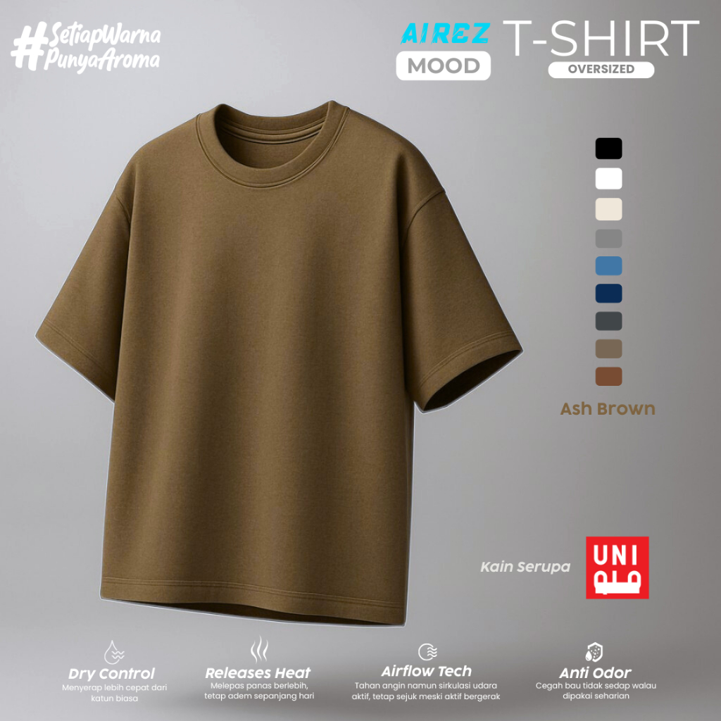 MOODLY BASIC - Plain Unisex Oversize เสื้อยืด Airez Aezy Airy Core Double Face เสื้อยืดผู้ชายผู้หญิง