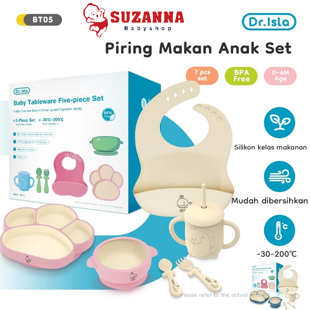 Dr.isla DBT05 -- ชุดอาหารเด็ก Pive- Piece // ชุดจานอาหารค่ําสําหรับเด็ก 7 ใบ ชามและช้อนเด็ก