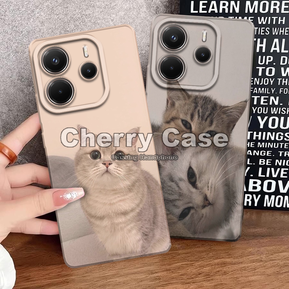 Cherry Acc QW5 SoftCase Pro กล้องแมวลายสําหรับ Redmi หมายเหตุ 14 4G/5G Kesing กรณี Hp Cassing HandPh