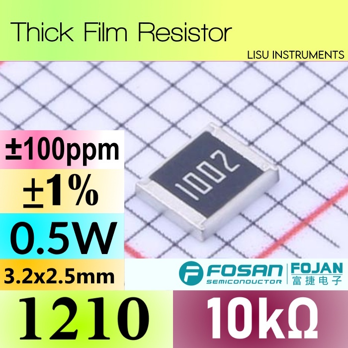 10k 1210 ±1% 0.5W ตัวต้านทานฟิล์มหนา 10kΩ 1002 FOJAN FRC1210J2R2TS