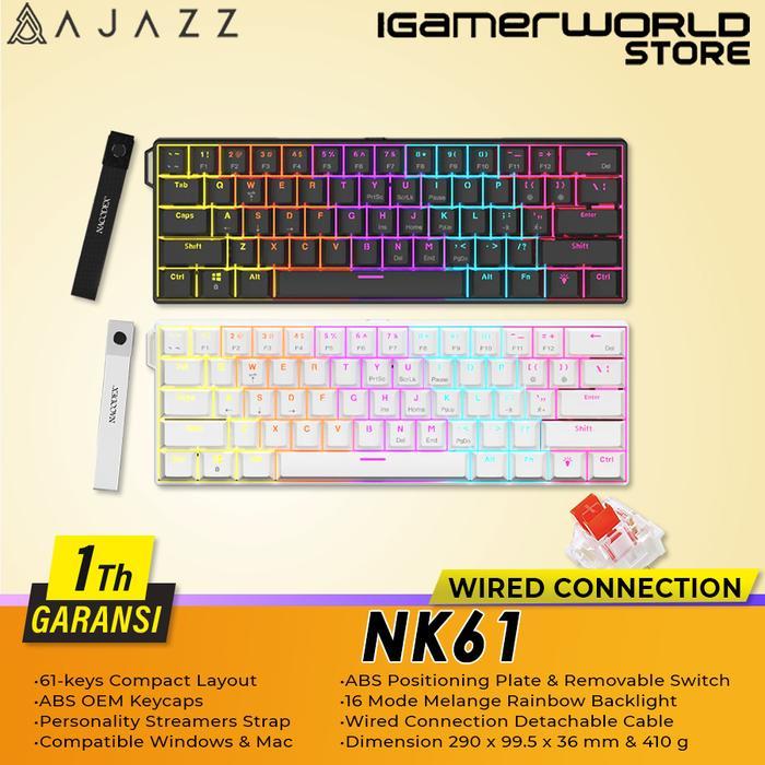 Ajazz NK61 คีย์บอร์ดเกมกลสวิตช์แบบถอดได้แบบมีสาย - ไฟ RGB โดยรอบ