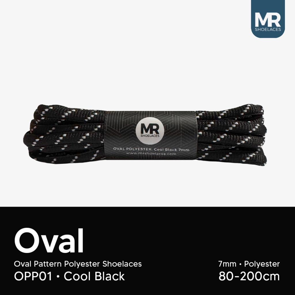 MR Shoelaces OPP01 Cool Black (Black White Motif) เชือกผูกรองเท้ารูปไข่ 5mm 70cm 80cm 90cm 100cm 120cm 130cm 140cm 150cm 180cm 200cm