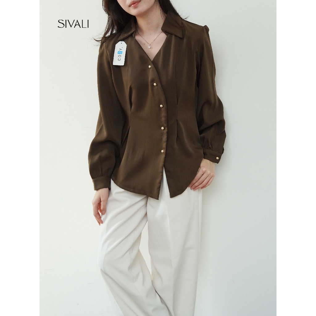 KEMEJA SIVALI Sol Blouse - เสื้อแขนยาวเข้ารูปผู้หญิงสไตล์เกาหลี - เสื้อกึ่งขนสัตว์ผ้าซาตินผู้หญิง - 1975 - รูปที่ 2