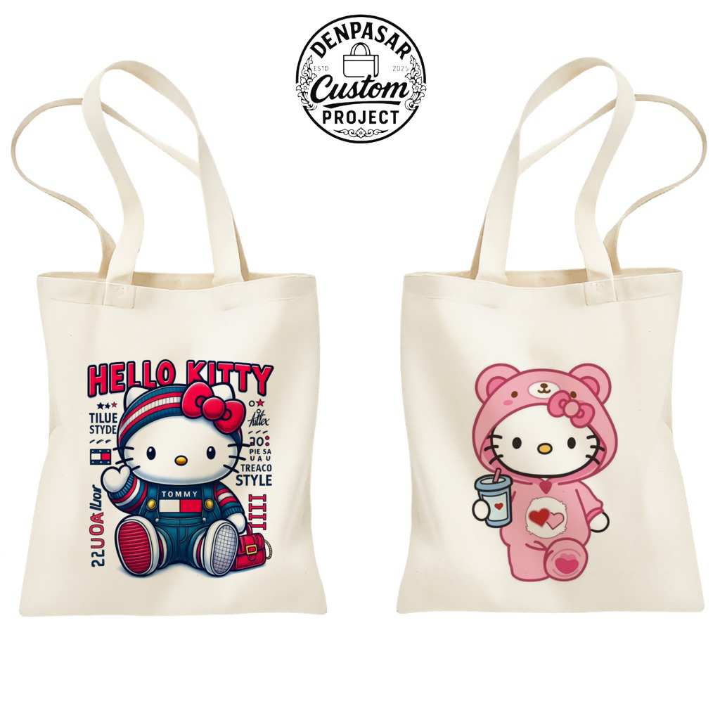 Hello Kitty Motif Tote Bag สําหรับผู้ชายและผู้หญิง / Aesthetic Blacu Tote Bag / Goodie Bag / Eco Bag