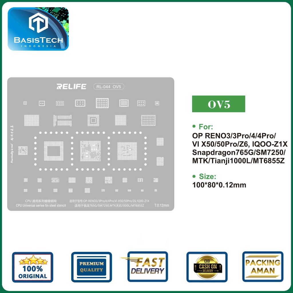 STENCIL IC MOLD PLATE BGA CPU REBALLING RELIFE RL-044 OV5 - SNAPDRAGON765G SM7250 - MT6855Z - TIANJI