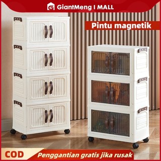 GiantMeng - Lemari Lipat Plastik 3-6 Susun Portable + Roda | Rak Serbaguna Muat Banyak
