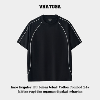 VHATOGA - Kaos Basic Cotton Combed 24s | Tebal | Pria | Garis | Reguler Fit