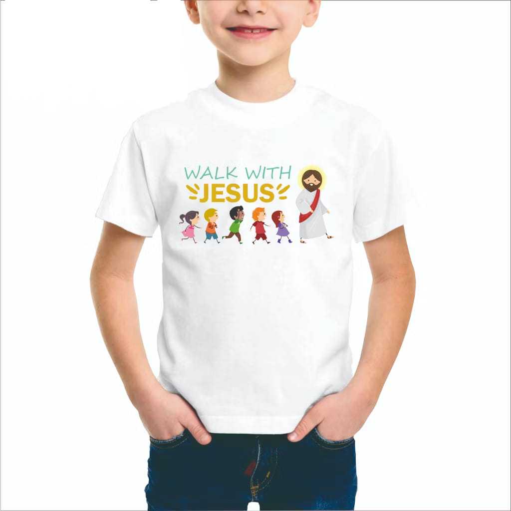 เสื้อยืด CHILDRENS SPIRITUAL / WALK WITH JESUS C / EASTER T-SHIRT / เสื้อยืด CHRISTIAN CROSS / เสื้อ