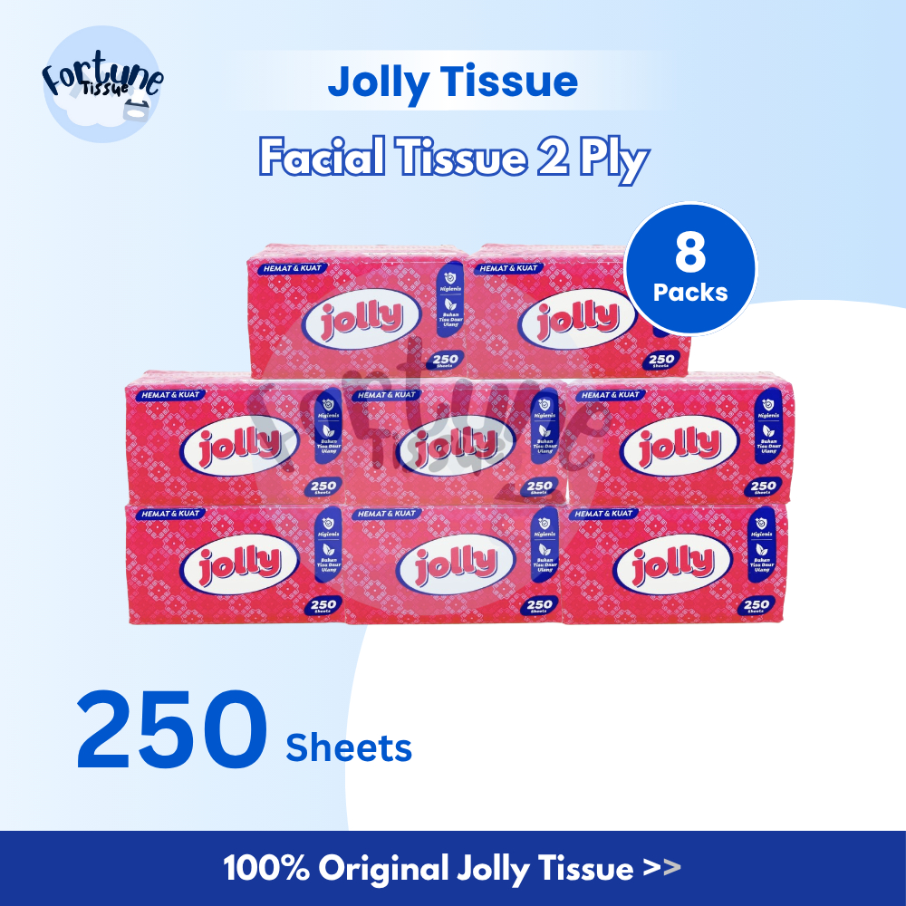 SAVING PACKAGE 8 แพ็ค JOLLY กระดาษเช็ดหน้า 2 ชั้น 250 แผ่น | กระดาษเช็ดหน้าเนื้อนุ่ม